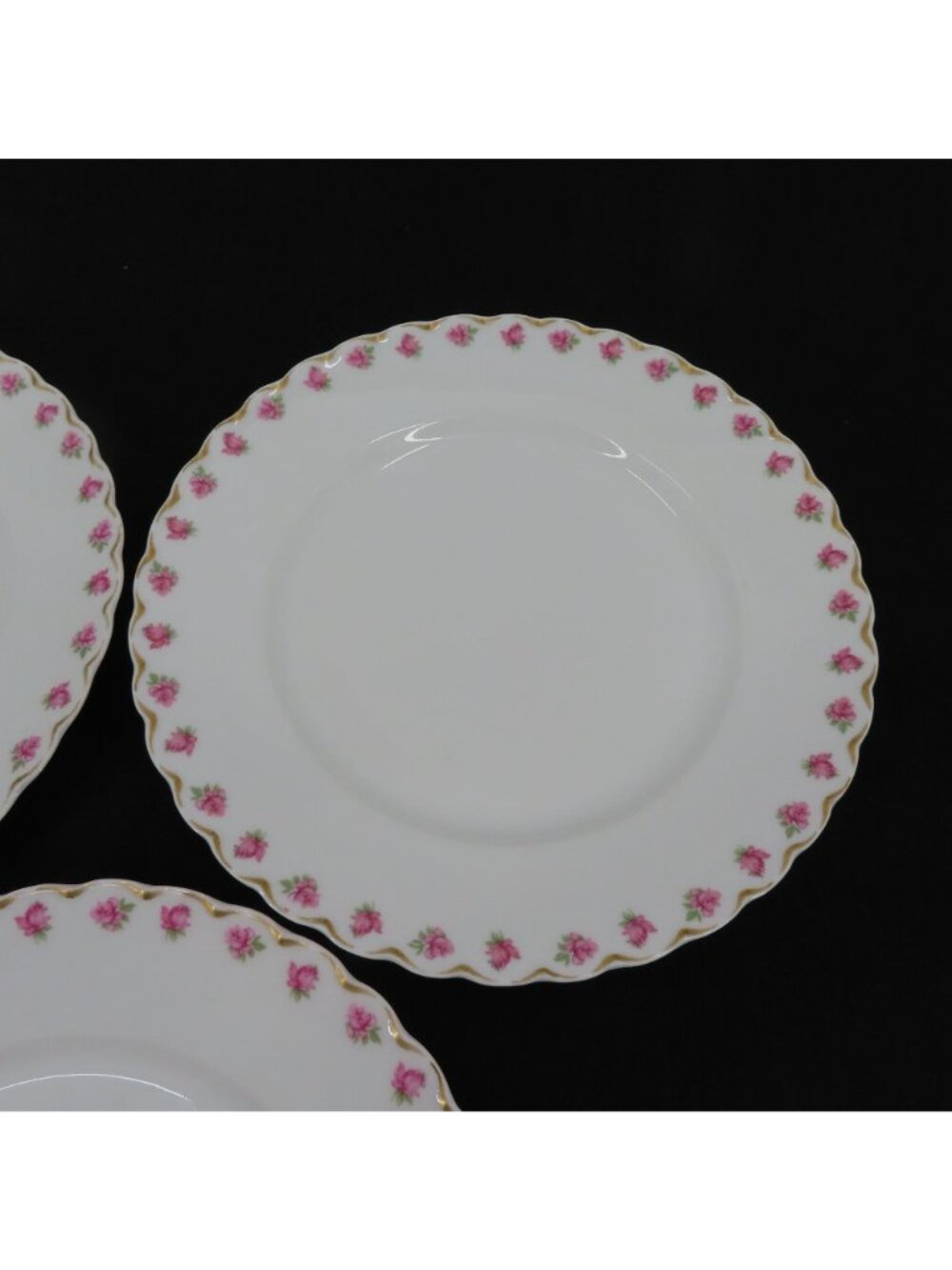 VTG Haviland Set of 3 Plates 9.5in Pink Rose Flower Gold Scallop Limoges France - Picture 4 of 9